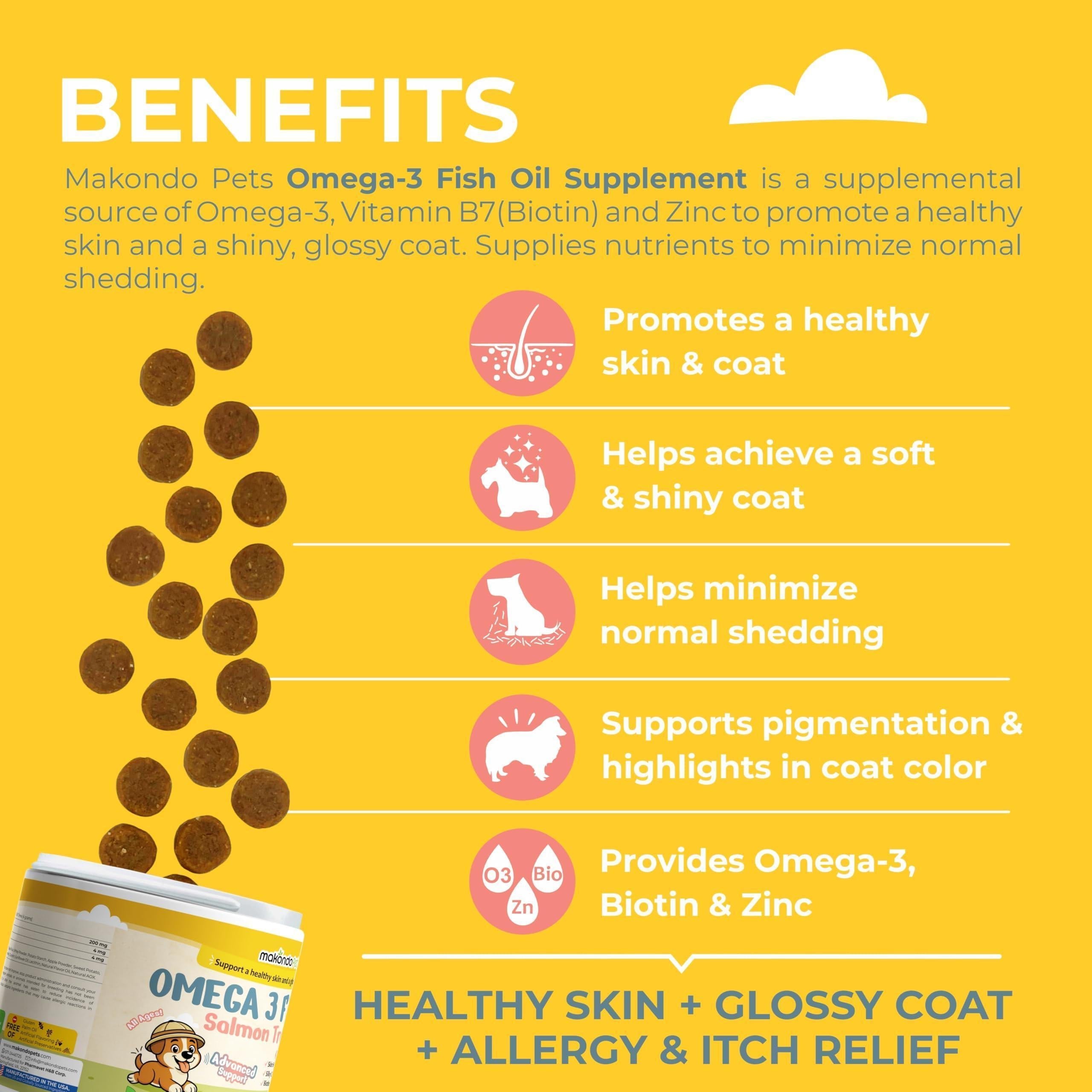 Omega 3 for Dogs 120 Fish Oil Treats for Shedding Dog Allergy Chews Skin and Coat Supplement Itch Relief Hot Spots Joint Health EPA & DHA Fatty Acids Biotin Puppy Salmon Oil Soft Chews