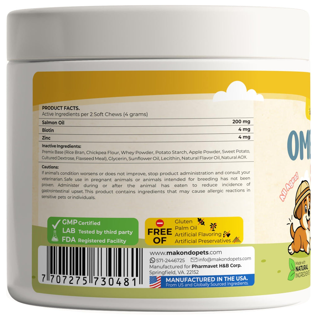 Omega 3 for Dogs 120 Fish Oil Treats for Shedding Dog Allergy Chews Skin and Coat Supplement Itch Relief Hot Spots Joint Health EPA & DHA Fatty Acids Biotin Puppy Salmon Oil Soft Chews