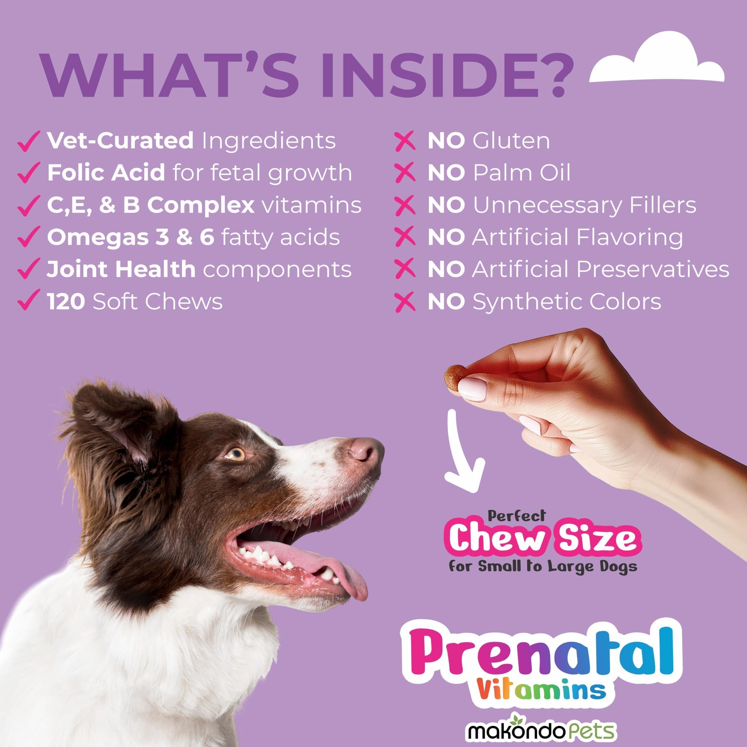 Dog Prenatal Vitamins 120 Soft Chews Multivitamin Folic Acid Zinc B Complex DHA & EPA Omegas and Probiotics Supplement for Pregnant Nursing Breastfeeding Pet Mom & Puppy Vitamin Formula