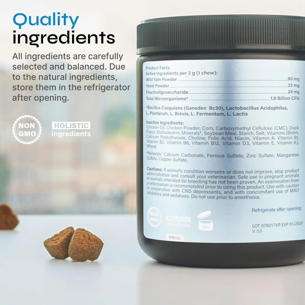 Probiotics for Dogs Dog Probiotic Chews for Digestive and Gut Health Dental Immune System Support Chewable Prebiotic Soft Treats Wild Yam Yeast Powder Diarrhea and Bowel Support Supplement