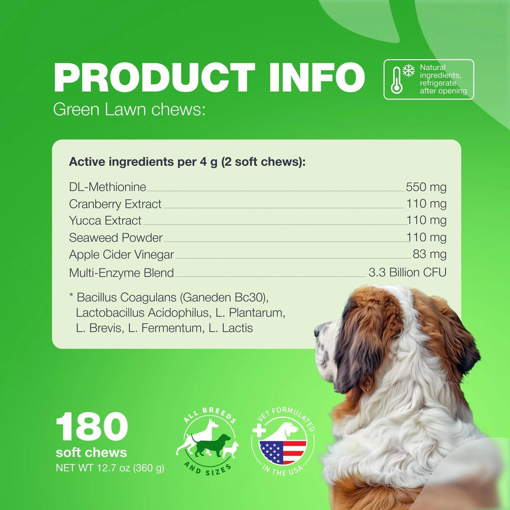 Grass Spot Chews for Dogs Probiotic Multivitamins Enzymes Vitality & UTI & Digective Support Urine Neutralizer for Lawn